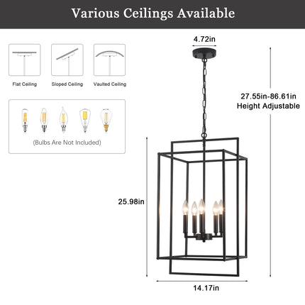 Black 5-Light Geometric Cage Lantern