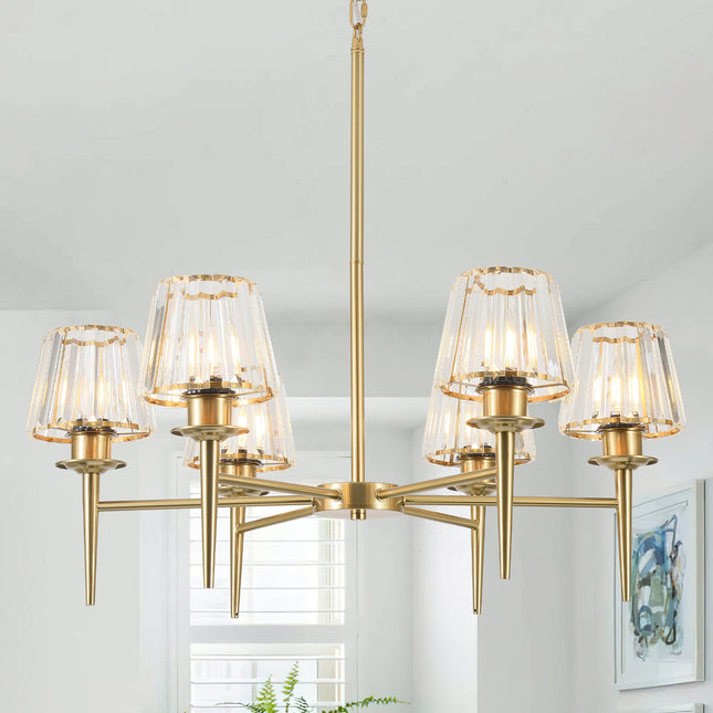6-Light Brass Cone Glass Chandelier