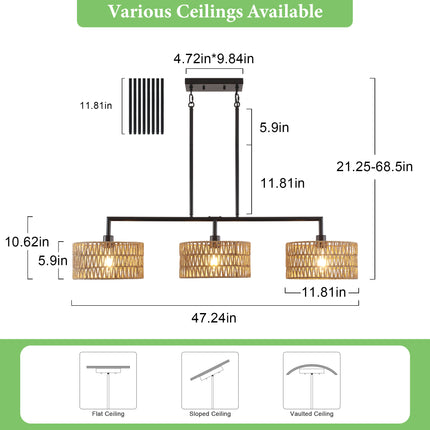 3-Light Woven Rattan Island Pendant