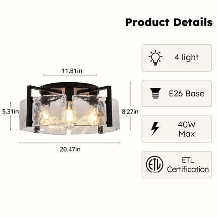 Black 4-Light Glass Ceiling Light
