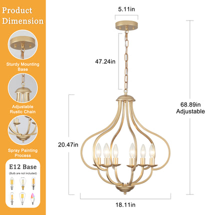6-Light Black and Hand-Painted Rustic Candle Chandelier