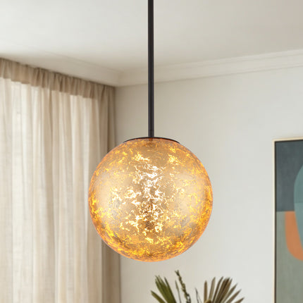 Matte Black Gold Foil Globe Pendant