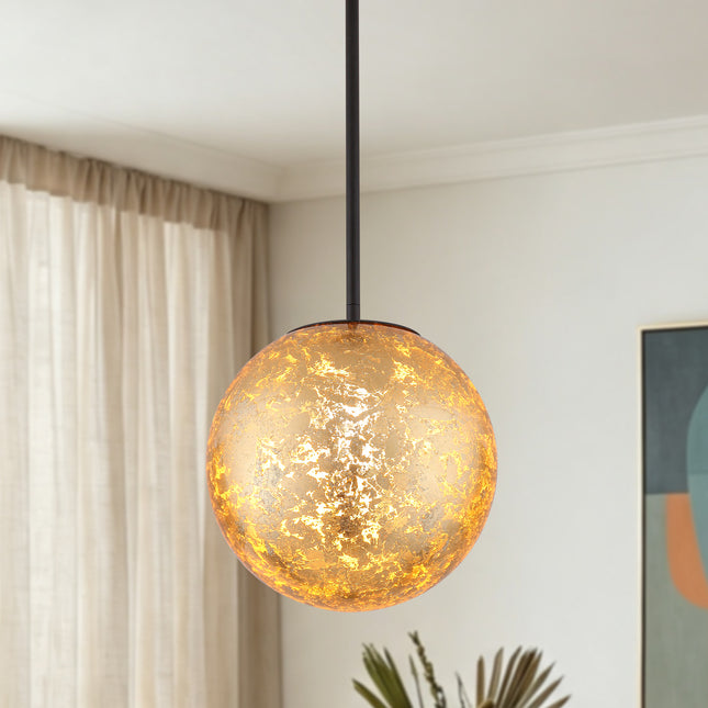 Matte Black Gold Foil Globe Pendant