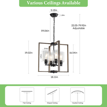 4-Light Chandelier with Clear Glass