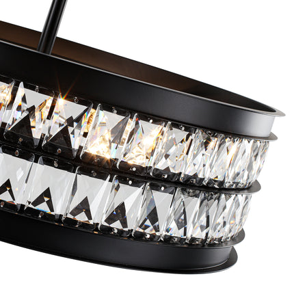 Modern 6-Light Matte Black Crystal Drum Chandelier