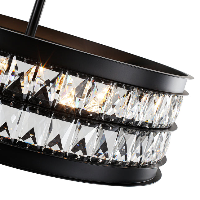 Modern 6-Light Matte Black Crystal Drum Chandelier