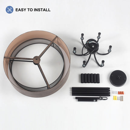 Faux Wood 6-Light Drum Chandelier