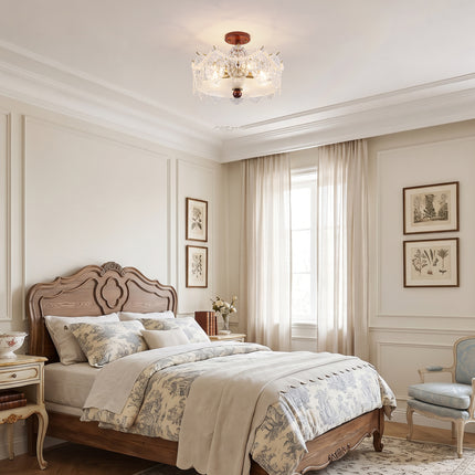 5-Light Brass Wood & Beaded Scalloped Glass Ceiling Light