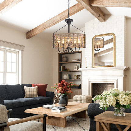 5-Light Woven Seagrass Drum Chandelier
