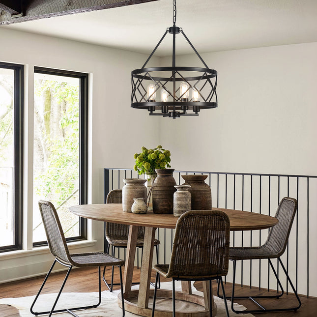 4-Light Black Geometric Drum Chandelier