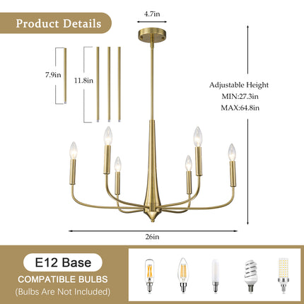 6-Light Brushed Brass Chandelier