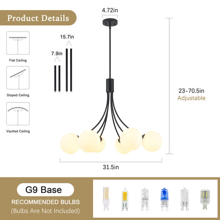 6-Light Matte Black Globe Chandelier