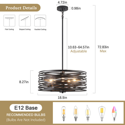 Chandelier Linear Nest Metal Cage 5-Light