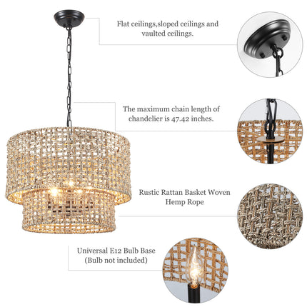 5-Light 2-Tier Woven Seagrass pendant light
