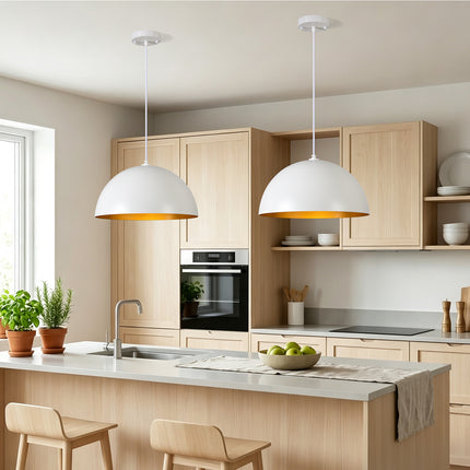 Modern White & Gold Dome Pendant Light (2-Pack)