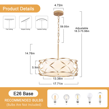 3-Light Gold Caged Drum Pendant