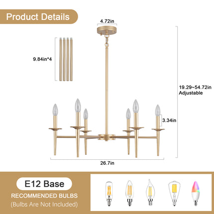 6-Light Matte Gold Candle Chandelier