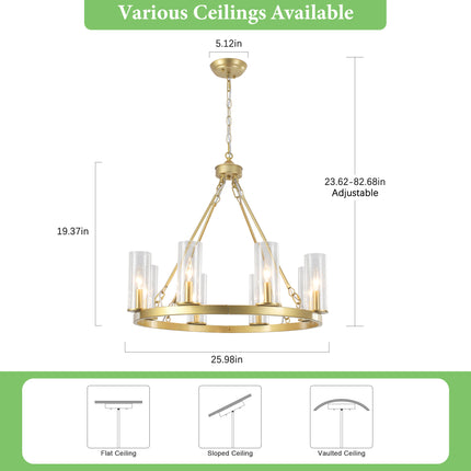 8-Light Gold  Wagon Wheel Chandelier