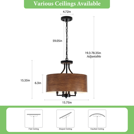 4-Light Rustic Brown Drum Chandelier