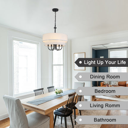 5-Light Black Double Drum Chandelier