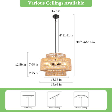 3-Light -Brown & Black Tiered Woven Paper Pendant Light