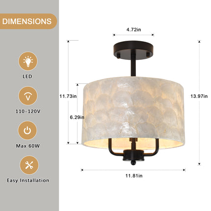 3-Light Black Capiz Shell Ceiling Light
