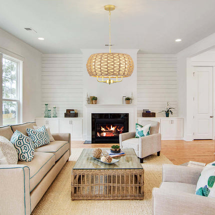 Modern Coastal Hemp Rope Drum Chandelier