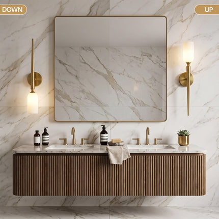 Set of 2 Brushed Brass 1-Light Glass Wall Sconces
