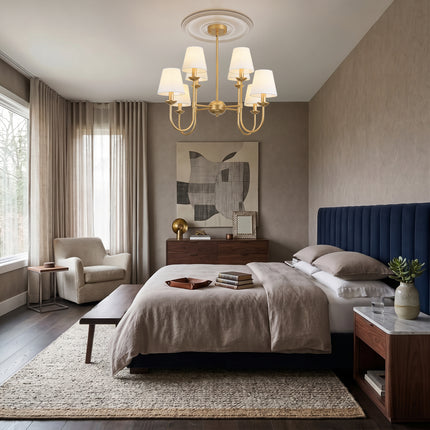 8-Light Brushed Brass Chandelier with Mini Linen Shades