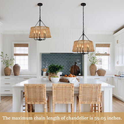 Chandelier Woven Rattan Basket 5-Light