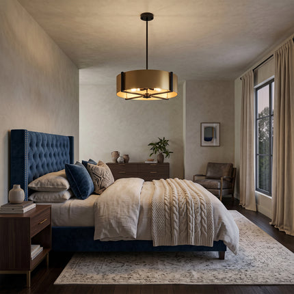 5-Light Black Metal Drum Flush Mount Ceiling Light