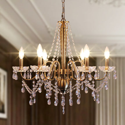 Elegant Glossy White 6-Bulb Crystal Chandelier
