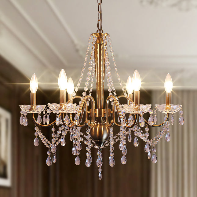 Elegant Glossy White 6-Bulb Crystal Chandelier
