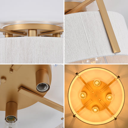 Matte Gold 4-Bulb Cotton Drum Flush Mount Lighting
