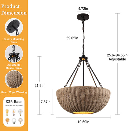 5-Light Hemp Rope Pendant Light