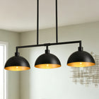 3-Light Matte Black Linear Dome Pendant with Gold Interior
