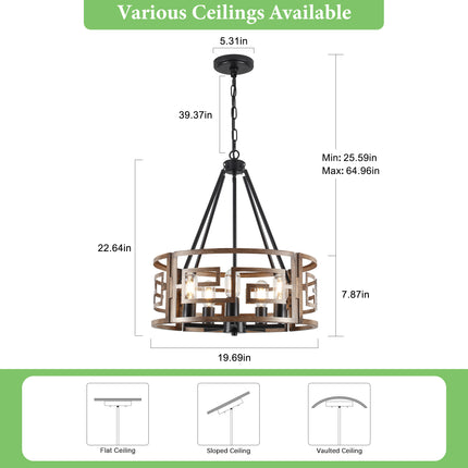 5-Light Farmhouse Wood Drum Chandelier