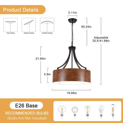 5-Light Matte Black Drum Chandelier