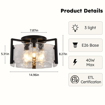 Black 3-Light Glass Ceiling Light