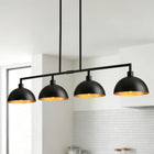 4-Light Matte Black Linear Dome Pendant with Gold Interior