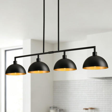 4-Light Matte Black Linear Dome Pendant with Gold Interior