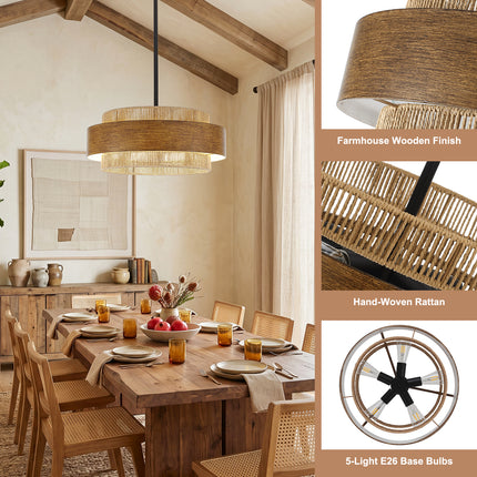 Farmhouse 5-Light Woven Rope Chandelier