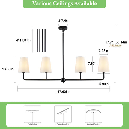 4-Light Matte Black Linear Pendant Light
