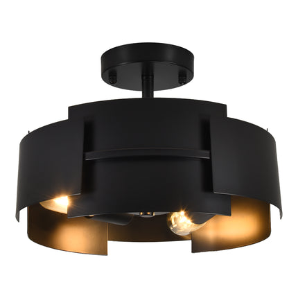 3-Light Black Metal Flush Mount Ceiling Light