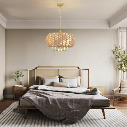 Modern Coastal Hemp Rope Drum Chandelier