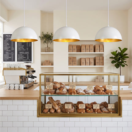 Modern White & Gold Dome Pendant Light (2-Pack)