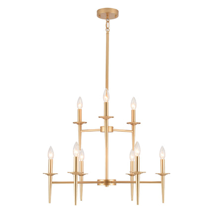 9-Light 2-Tier Matte Gold Candle Chandelier