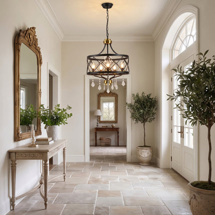 5-Light Matte Black & Antique Brass Diamond Crystal Chandelier