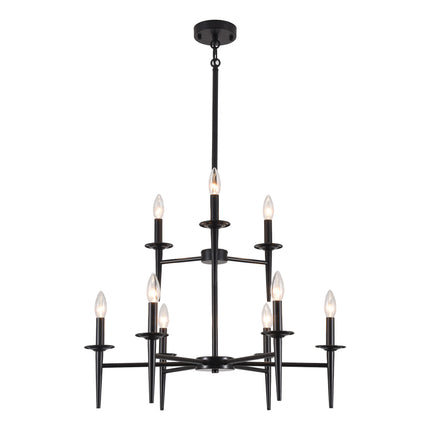 9-Light 2-Tier Matte Gold Candle Chandelier