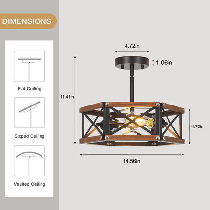 2-Light Rustic Wood Geometric Ceiling Light